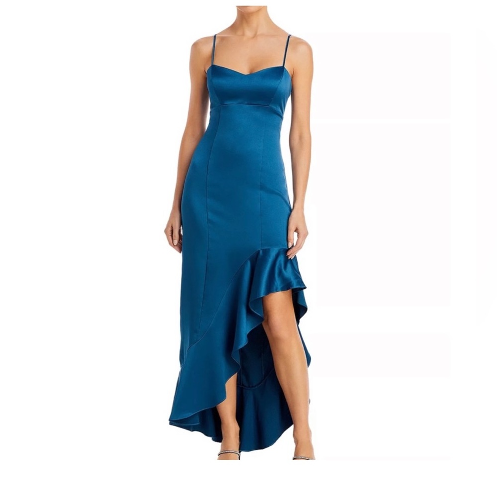 Aqua brand blue mermaid ruffled dress gown Bloomingdale’s
